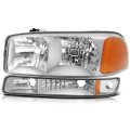 Ocpty Headlight Assembly Pair Replacement For Gmc Sierra 1500 1999-2006 For Yukon Chrome Housing Amber Reflector Clear Lens 