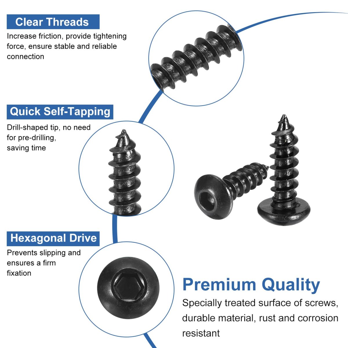 Hex Socket Self Tapping Screws M4 X 12mm Carbon Steel Wood Screw 50pcs