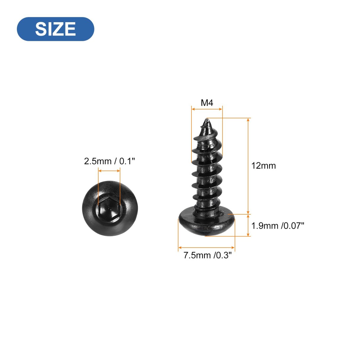 Hex Socket Self Tapping Screws M4 X 12mm Carbon Steel Wood Screw 50pcs