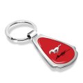 Ford Mustang Script Red Dome Mirror Chrome Metal Teardrop Premium Key Chain Keychain Officially Licensed In The Usa