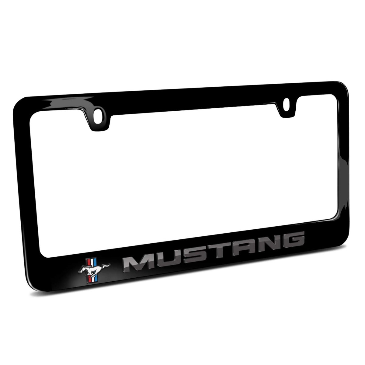 Ford Mustang In 3d Dark Gray Letters On Black Metal License Plate Frame