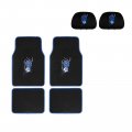 Hawaiian Blue Flower 4 Pc Carpet Floor Mats And Headrest Cover 