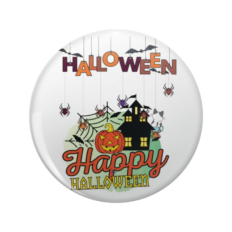 Happy Halloween Cat Bat Grey Double Sided Stainless Steel Keychain 1 25 In Round Resin Encased Novelty Key Ring For Backpacks