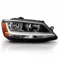 Right Led Strip Drl Halogen Projector Headlight For 2017-2018 Vw Jetta Sedan Black Housing Clear Lens Passenger Side Headlamp 