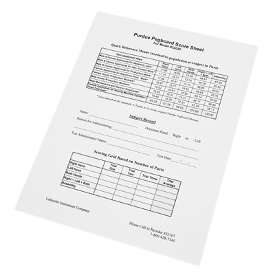 Manipulation And Dexterity Test Purdue Pegboard Accessory 25 Scoring Forms