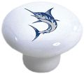 Set Of 2 Blue Marlin Fish Ceramic Cabinet Drawer Pulls Knobs 