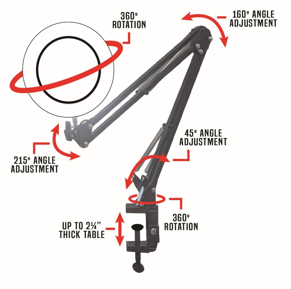 4x Magnification Led Swing Arm Lamp With Clamp 1800 Lumens Adjustable Brightness And Color Temperatures Usb Powered Mc327b