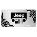 Jeep Grill Logo Hawaii Flower Graphic Brush Silver Aluminum License Plate 12 In X 6 Universal Fit Official Licensed Product