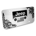 Jeep Grill Logo Hawaii Flower Graphic Brush Silver Aluminum License Plate 12 In X 6 Universal Fit Official Licensed Product