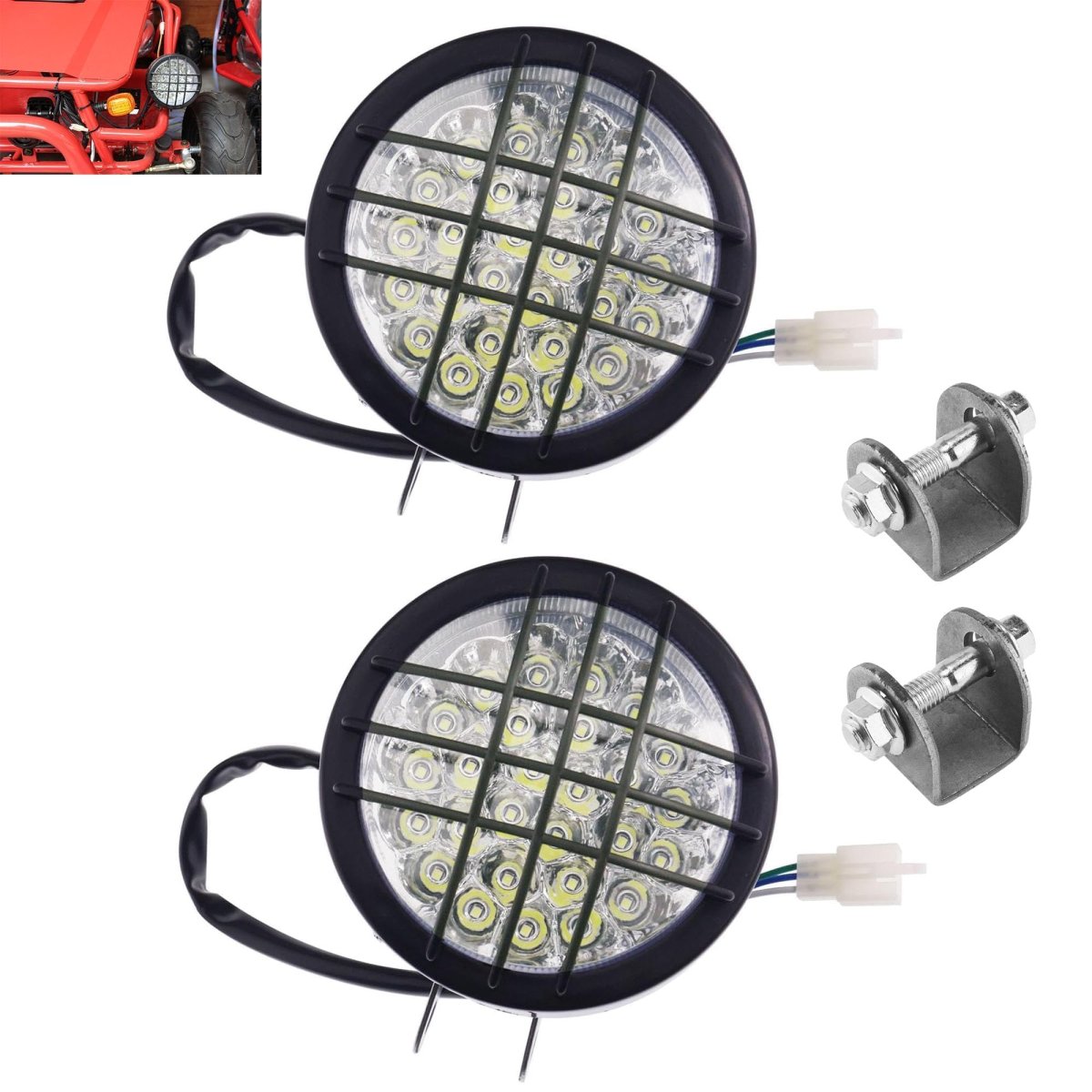 12v Dual Beam Led Front Atv Headlight Pair For 110cc 125cc 150cc 200cc 250cc Quad Go Kart Utv Waterproof Head Lamps With