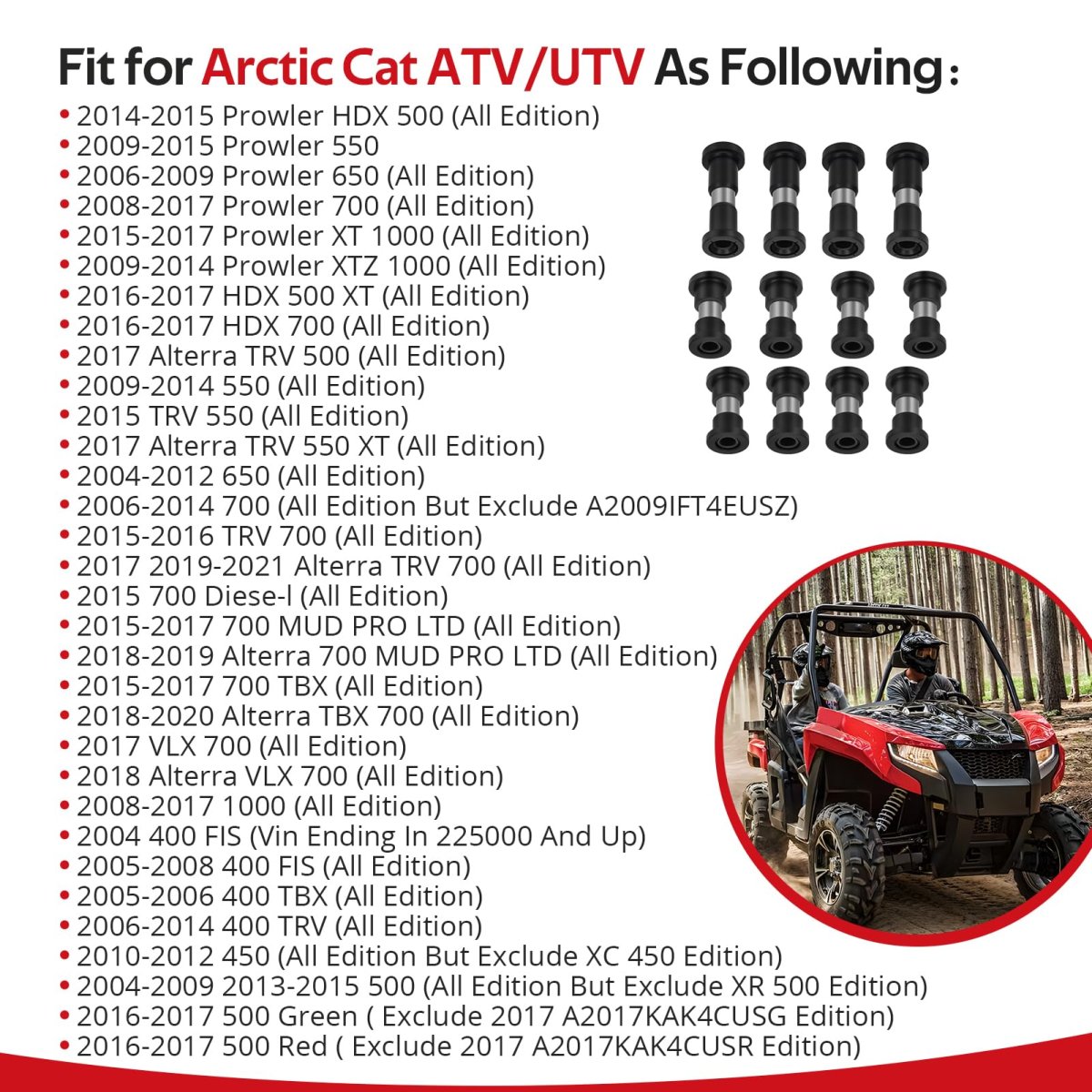 Rear Left And Right Suspension Bushing A-arm Collar Kit For Arctic Cat Prowler Hdx 400 500 550 600 650 700 1000 2004-2023 O E M