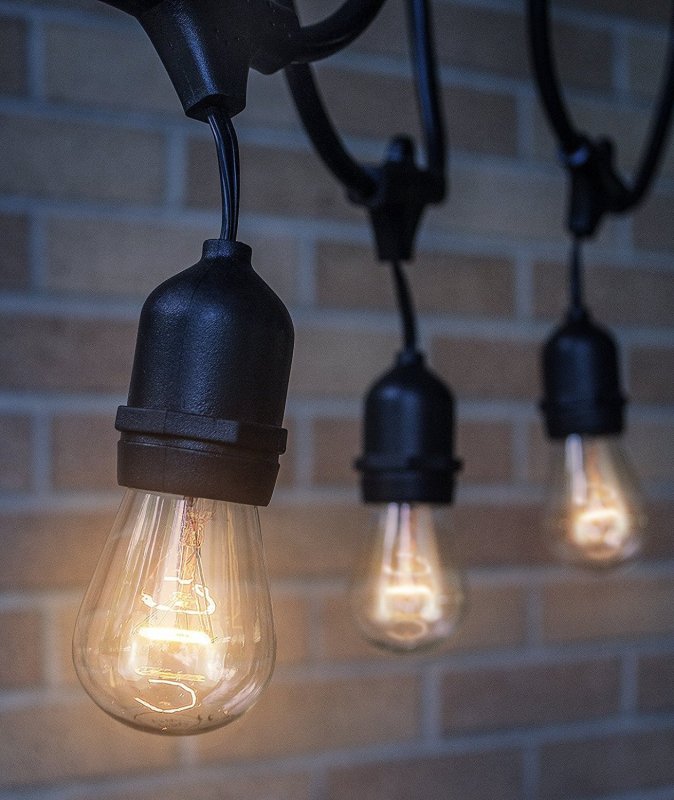Outdoor String Lights 48 Ft Commercial Grade Strand With Hanging Sockets Weatherproof For Patio Garden Porch Backyard Party