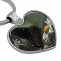 Black Swallowtail Butterfly And Daisies Keychain Heart Love Metal Key Chain Ring