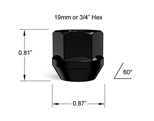 20pcs Black Open End Lug Nuts 7 16 X20 Thread Size 0 81 Length Cone Conical Taper Acorn Seat 19mm 3 4 Hex For Buick Chevy
