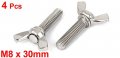 Uxcell M8 X 30mm Thread 304 Stainless Steel Wing Screw Bolts Hardware Silver Tone 4 Pcs