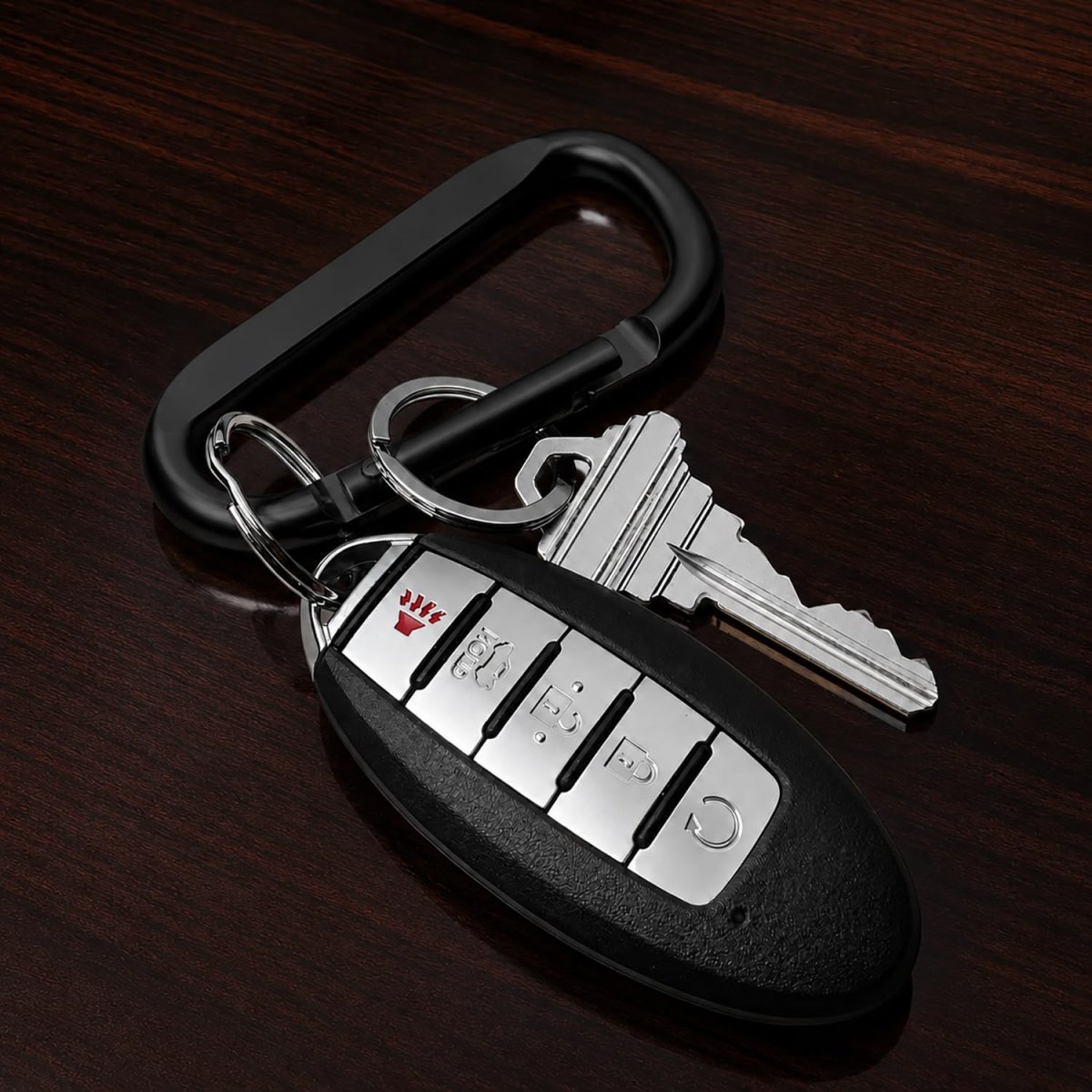 Officially Licensed Ford Mustang 5 0 Laser Etched Black Metal Carabiner Keychain With Split Key Rings 3 In X 1
