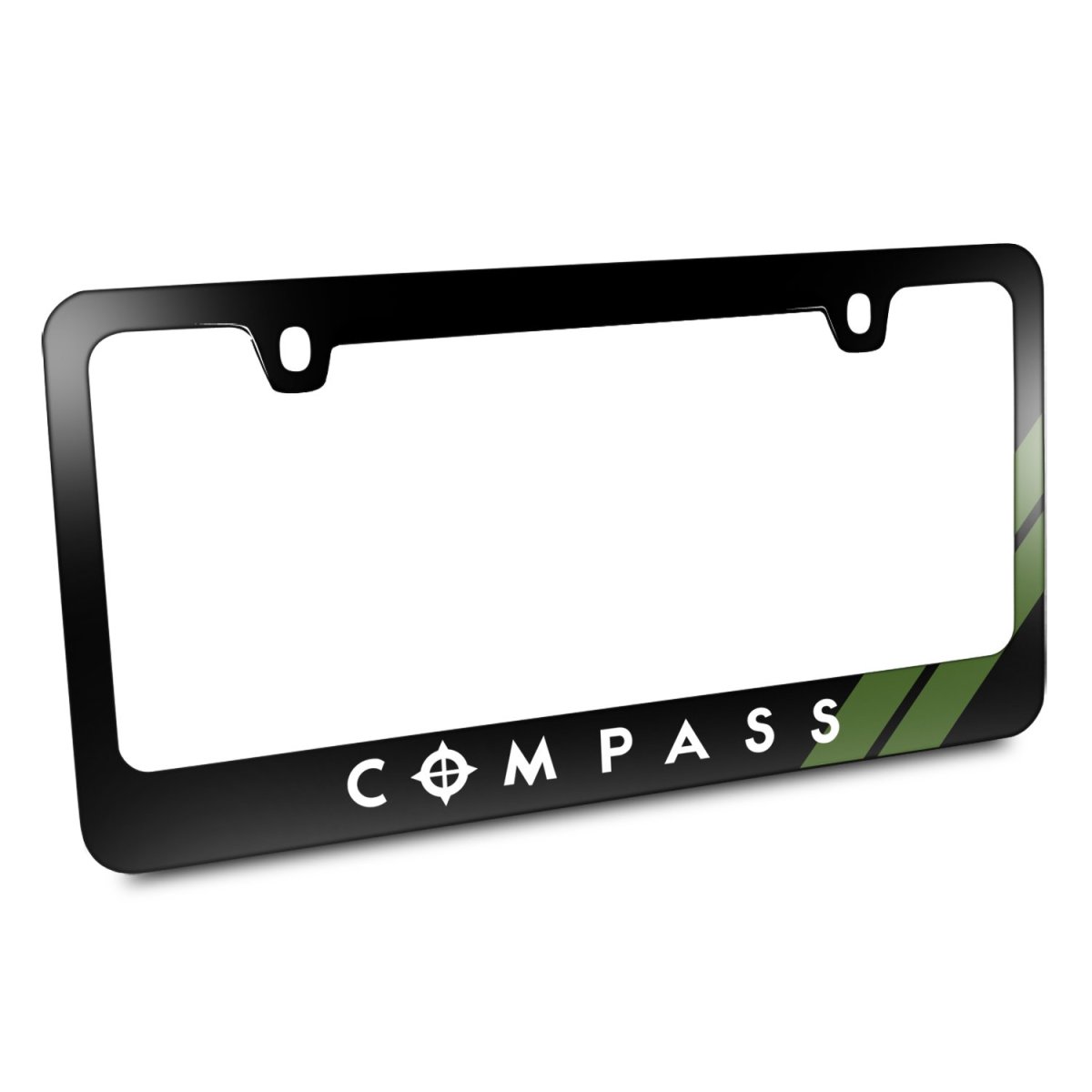 Jeep Compass Green Stripe Black Metal License Plate Frame Official Licensed 12 In X 6 Universal Fit For Car Suv Truck
