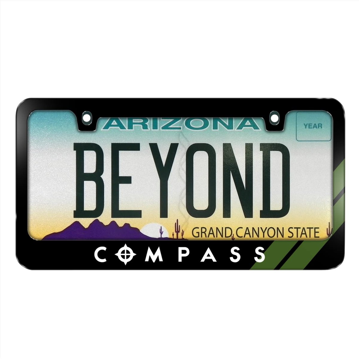 Jeep Compass Green Stripe Black Metal License Plate Frame Official Licensed 12 In X 6 Universal Fit For Car Suv Truck