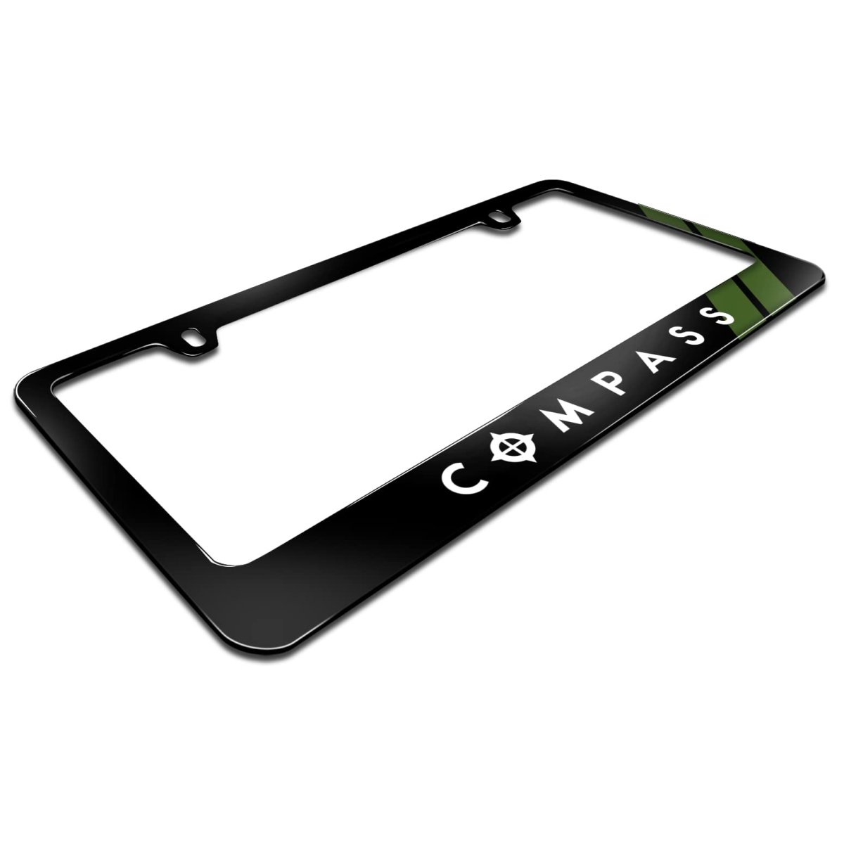 Jeep Compass Green Stripe Black Metal License Plate Frame Official Licensed 12 In X 6 Universal Fit For Car Suv Truck