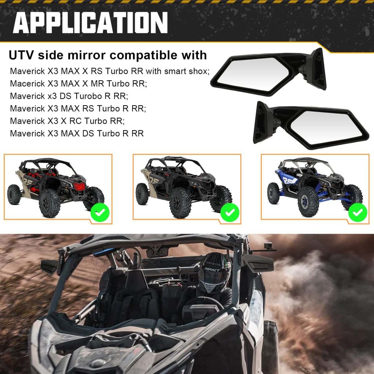 Side View Mirrors For Can Am Maverick X3 Max Xrs Xds Turbo R Rr 2017 2026 Adjustable Foldable Convex Mirror Set 7 In X 3 5