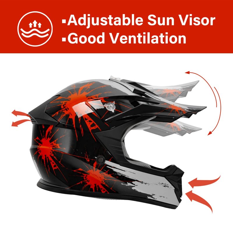 Tcmt Dot Youth Kids Motocross Offroad Street Helmet Full Face Motorcycle Atv Dirt Bike Gloves Goggles