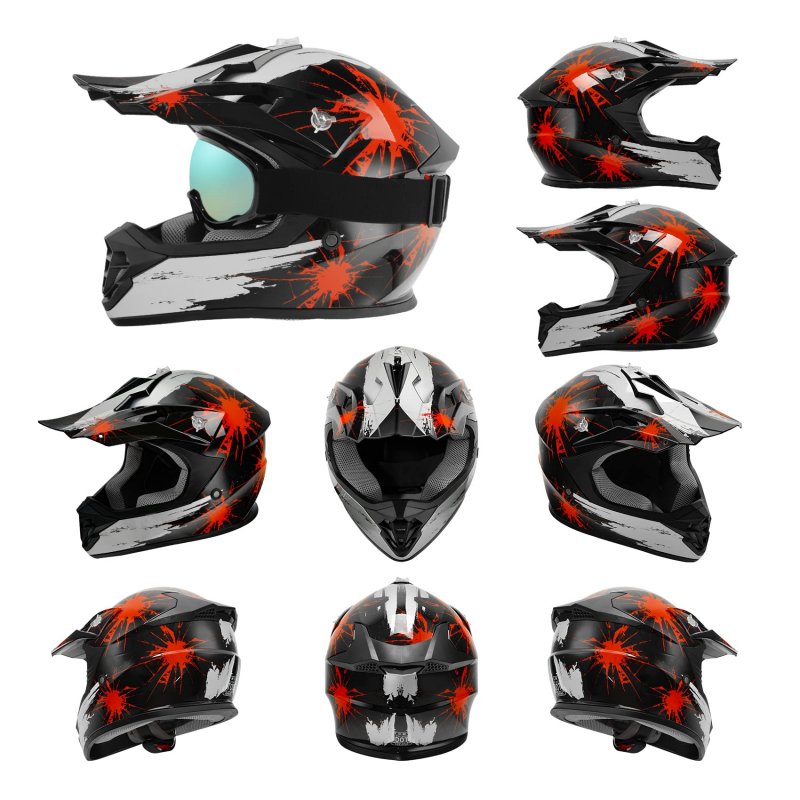Tcmt Dot Youth Kids Motocross Offroad Street Helmet Full Face Motorcycle Atv Dirt Bike Gloves Goggles