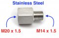Autobahn88 Stainless Steel Sensor Adaptor M20 X1 5 Female To M14 Male Hex 27