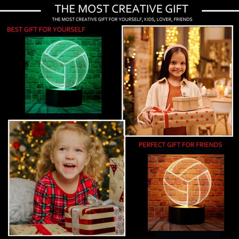 Ganaixin Cute Volleyball Lamp Toys Anime Character 3d Led Optical Illusion Sleep Night Light With Remote 7 Colors Bedroom Decor