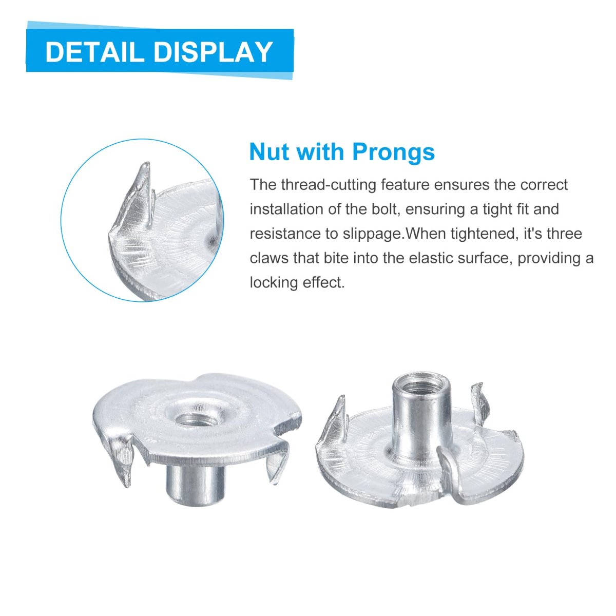 8-32 T-nuts Zinc-plated Carbon Steel 3-pronged Tee Nuts Threaded Inserts For Climbing Holds And Wood Working White 100pcs