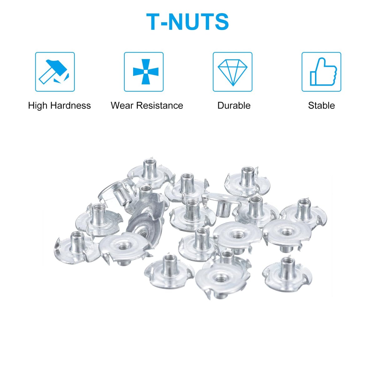 8-32 T-nuts Zinc-plated Carbon Steel 3-pronged Tee Nuts Threaded Inserts For Climbing Holds And Wood Working White 100pcs