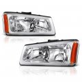 2003-2006 Chevy Silverado 1500 2500 3500 Headlights Factory Style Metallic Chrome Housing Driver And Passenger Side 