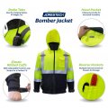 Jorestech Safety Bomber Jacket Waterproof Reflective High Visibility Yellow Lime Ansi Class 3 Level 2 Type R Jk-01 Xs