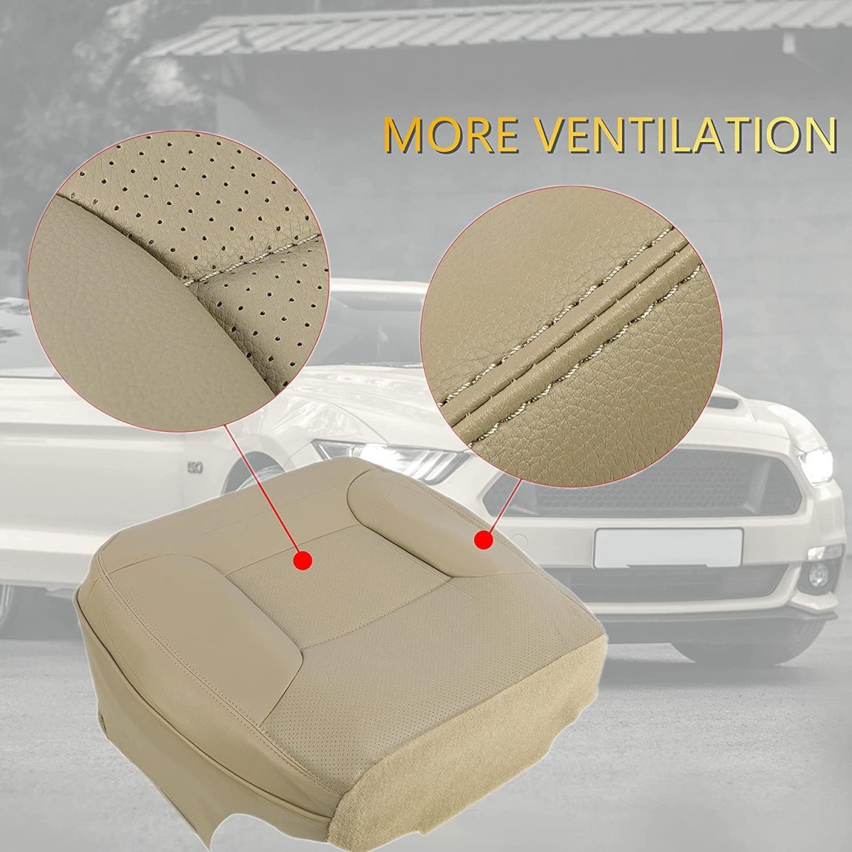 Left Driver Side Bottom Seat Cover For 1992-1996 Ford Bronco Synthetic Leather Med Mocha Tan