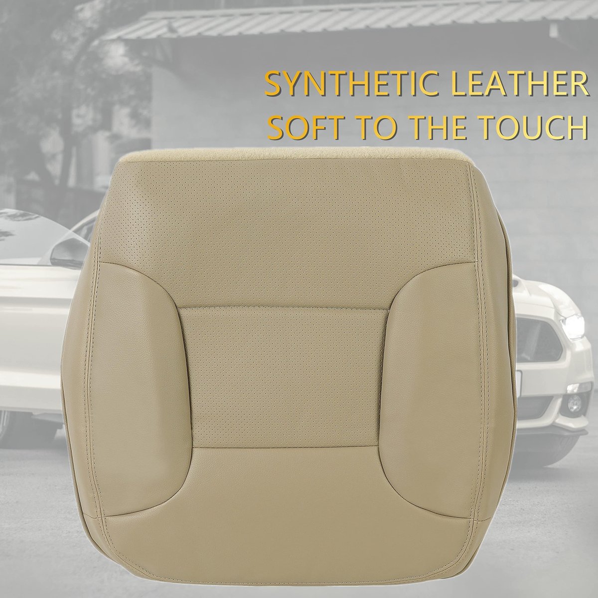 Left Driver Side Bottom Seat Cover For 1992-1996 Ford Bronco Synthetic Leather Med Mocha Tan
