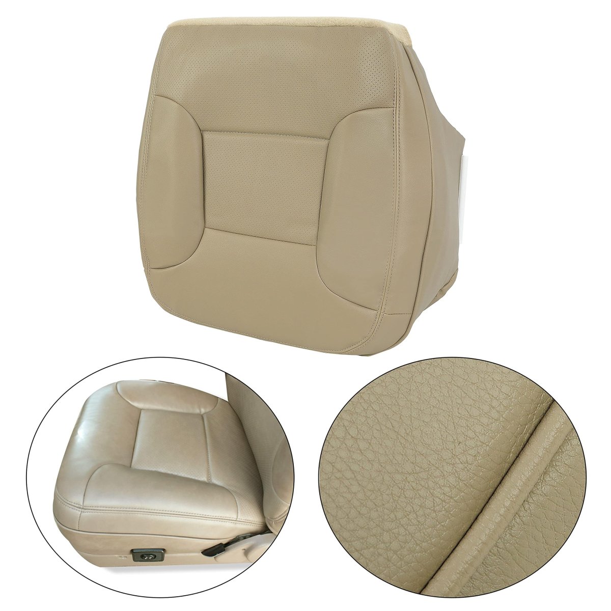 Left Driver Side Bottom Seat Cover For 1992-1996 Ford Bronco Synthetic Leather Med Mocha Tan