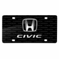 Ipick Image For Honda Civic 3d Dual Logo On Pattern Black Solid Aluminum Metal License Plate