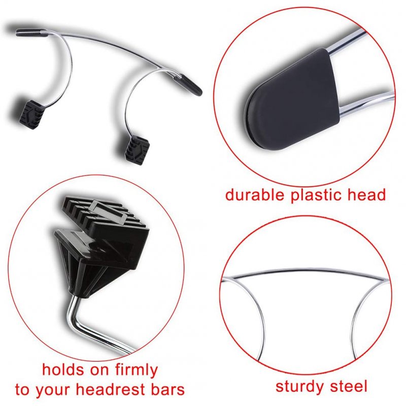 Akozon Car Coat Hanger Metal Clothes Adjustable Seat Headrest Hooks With Restraint Rods For Black