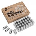 32pcs Silver Chrome Bulge 1 2x20 Lug Nuts Conical Cone Taper Acorn Seat Closed End Extended 8 Inch Length Compatible With Dodge