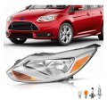Hecasa Left Headlight Assembly For 2012-2014d Focus 4-door Replacement For Fo2502298 K301153las1 Driver Side Halogen Headlamp W 