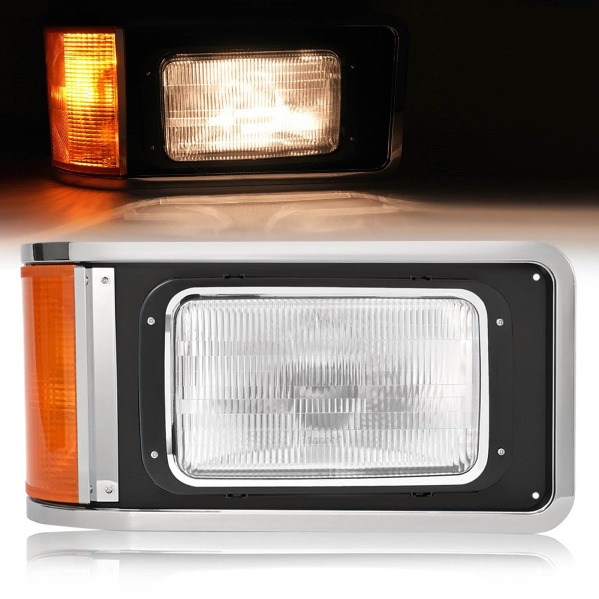 Right Headlight Assembly With Bezel For 1990-2017 Mack Ch613 Sfa Hood Truck Passenger Side Halogen Headlamp Set Mo-4953