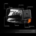 6pcs Factory Style Headlights Assembly With Bumper And Corner Lights Compatible Ford F150 F250 F350 Bronco 92-96 Driver