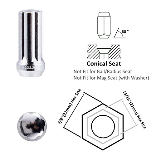 Omt M14x1 5 Wheel Lug Nuts 32 Pack Chrome 2 Inches Tall Spline Drive Cone Seat With Socket For Ford F250 F350 Super Duty Chevy