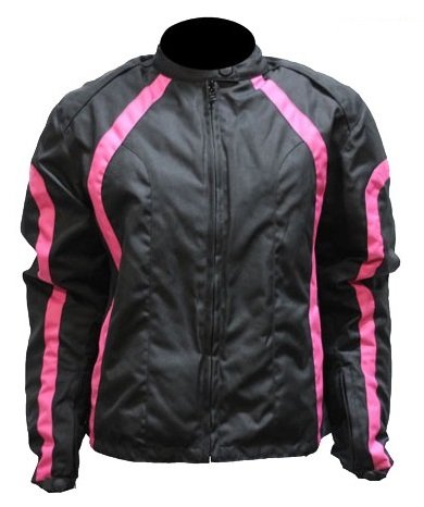 Ladies Armored Black And Pink Textile Motorcycle Jacket Size L Lg Large