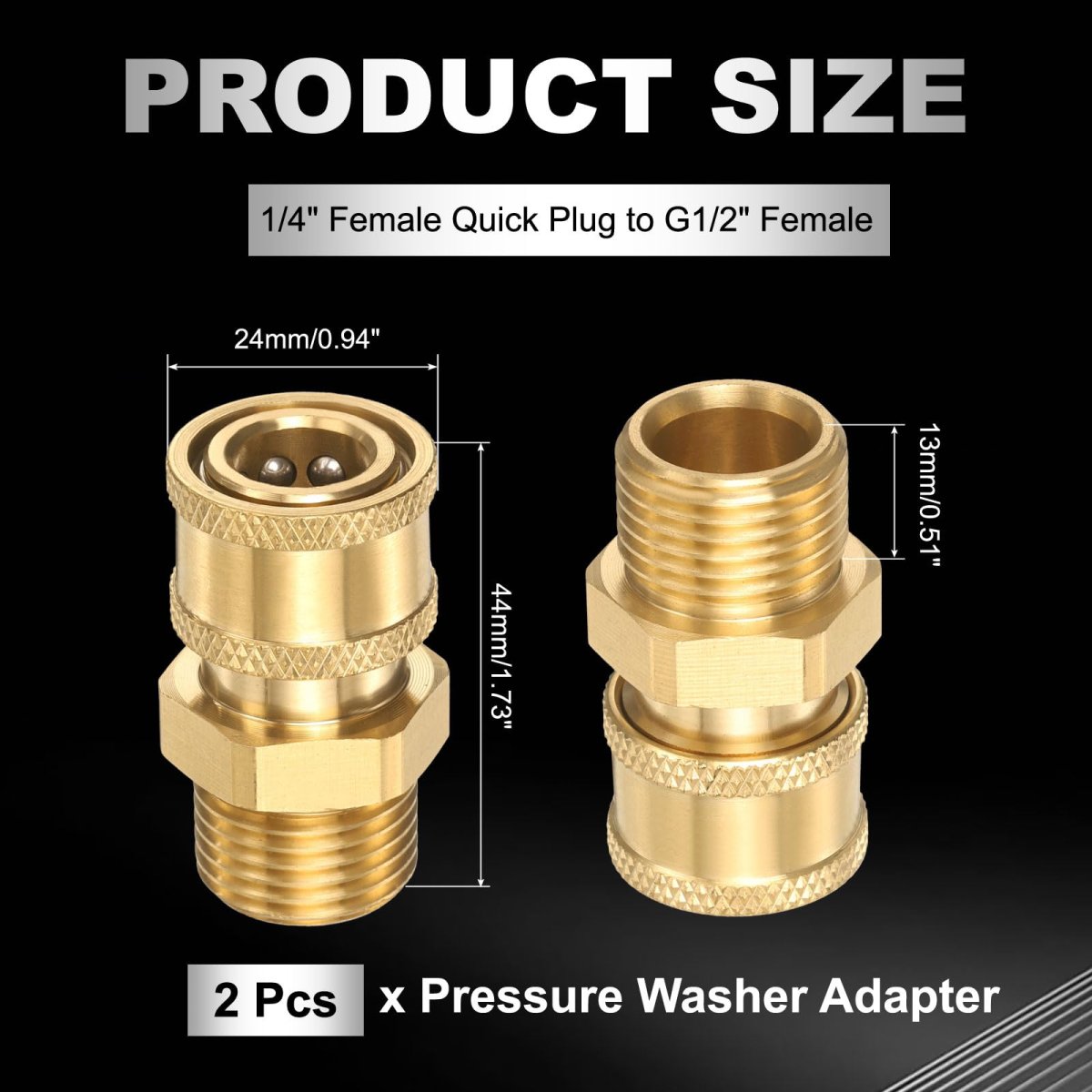 2pcs Pressure Washer Adapter 1 4 Female Quick Plug To G1 2 Male Connect Fittings Brass Swivel For Power Washers Hose