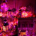 Brizlabs Purple Orange Halloween Lights 2 Pack 17 48ft 50 Led String With Remote 8 Modes Battery Fairy Waterproof Twinkle For 