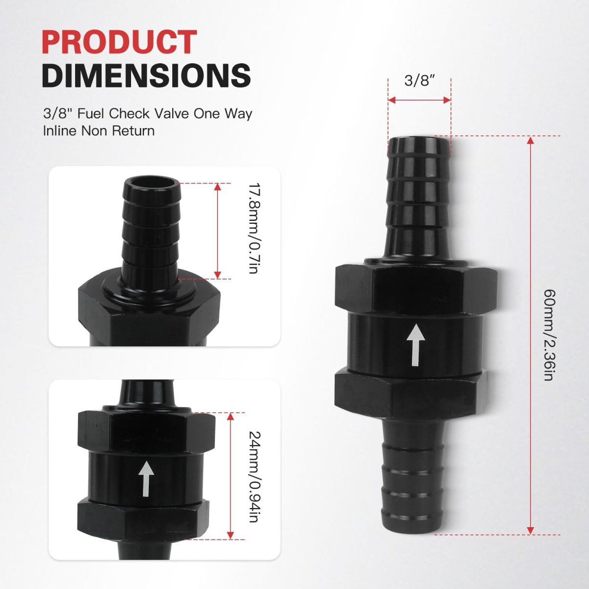 3 8 In Fuel Check Valve One Way Inline Non Return For Diesel Gasoline 10mm Od Aluminum Alloy Black 2 Pack