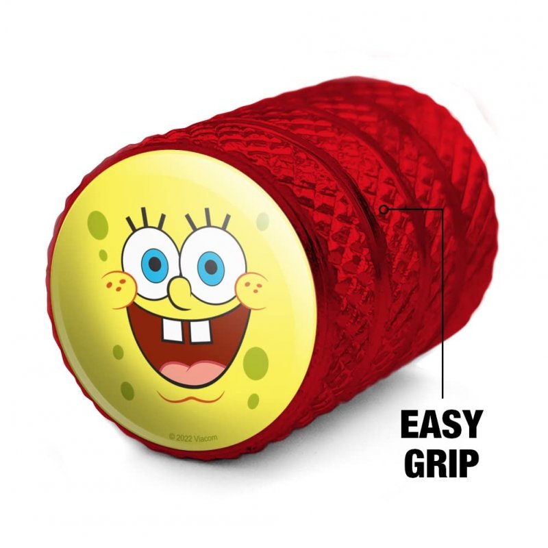 Spongebob Goofy Smile Face Tire Rim Wheel Aluminum Valve Stem Caps Red 4 Piece Set For Cars Trucks And Vans Universal Fit