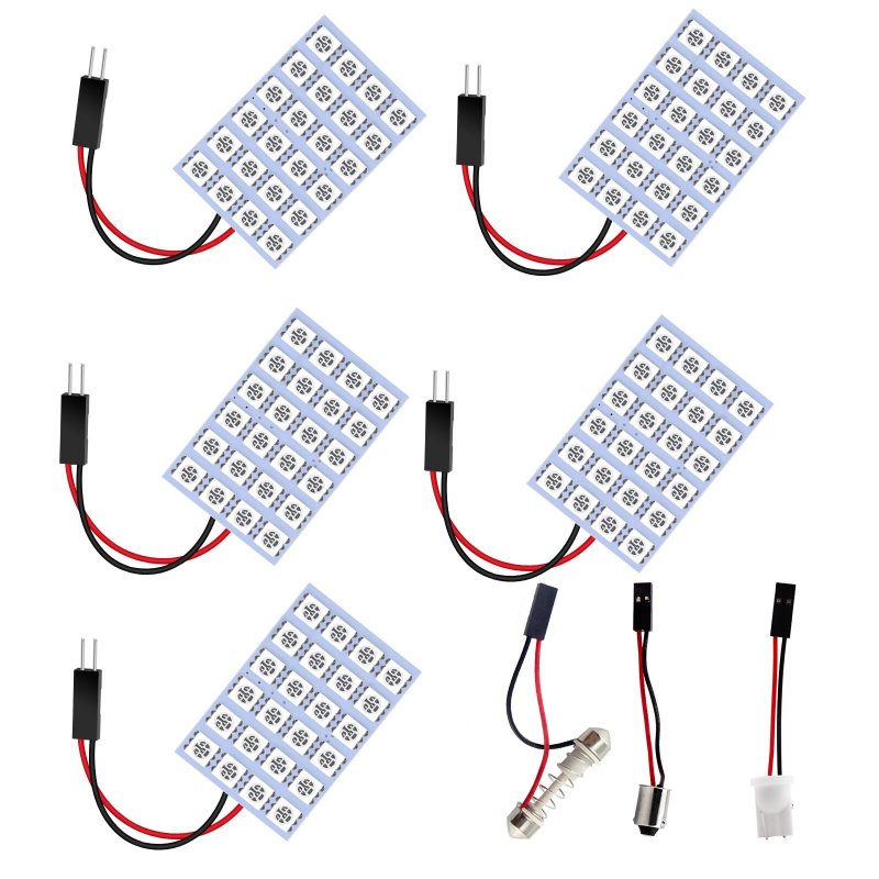 Blue 5050 24smd Led Panel Dome Light Lamp 5 Pack 12v Interior Car Reading With T10 Ba9s And Festoon Adapters Pl0021