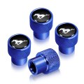 Ford Mustang In Black On Blue Easy-grip Aluminum Tire Valve Stem Caps 