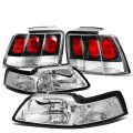 Pair Of Headlights Assembly And Black Altezza Style Tail Lights For Mustang 1999-2004 Driver Passenger Side Chrome Housing 